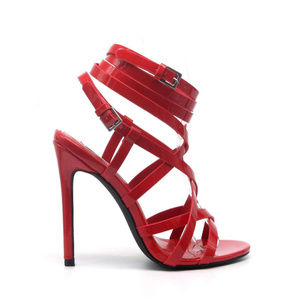 Womens Red Strappy High Heel Sandals
